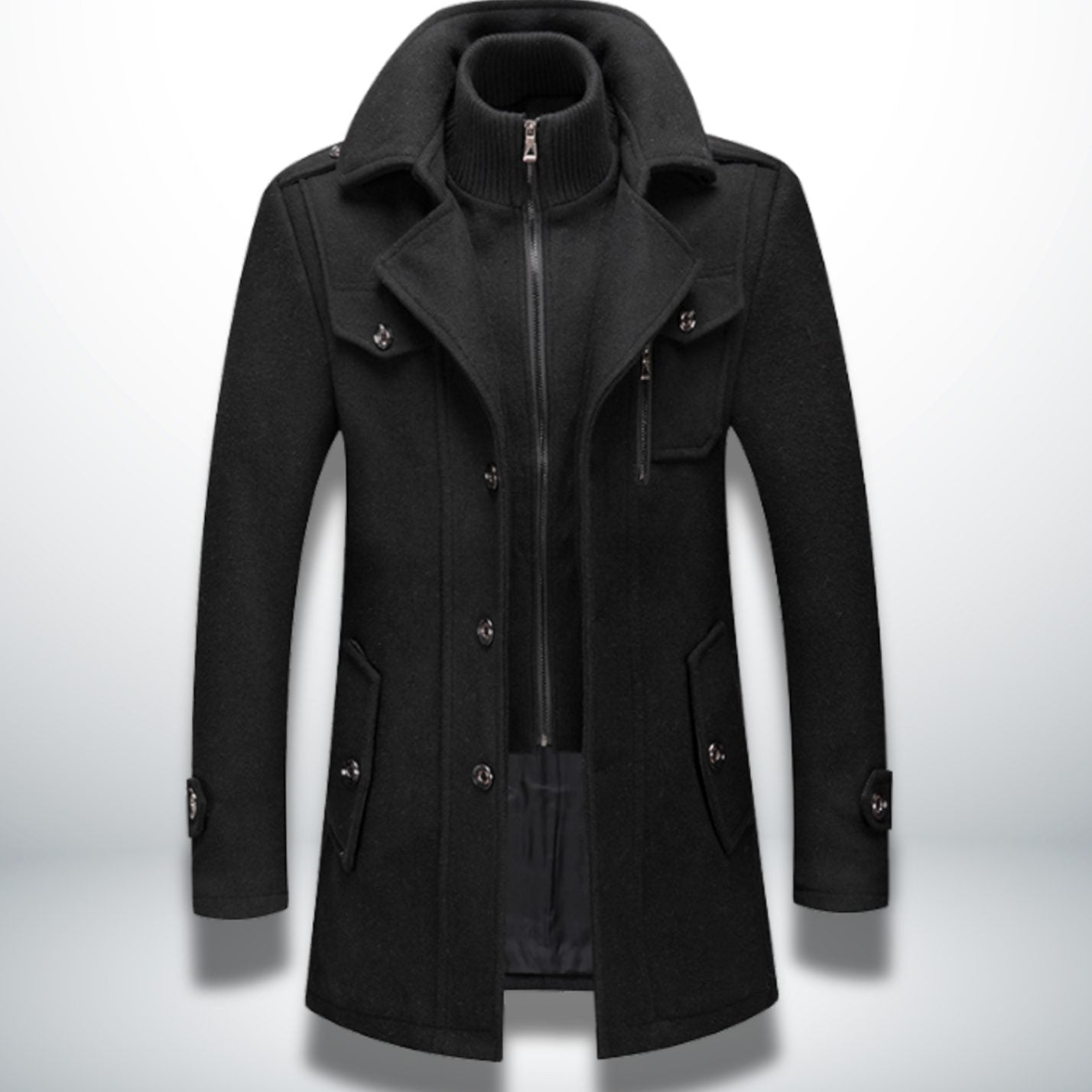 Leon | Herren Smart-Casual Wollmantel mit Knopfverschluss und Stehkragen