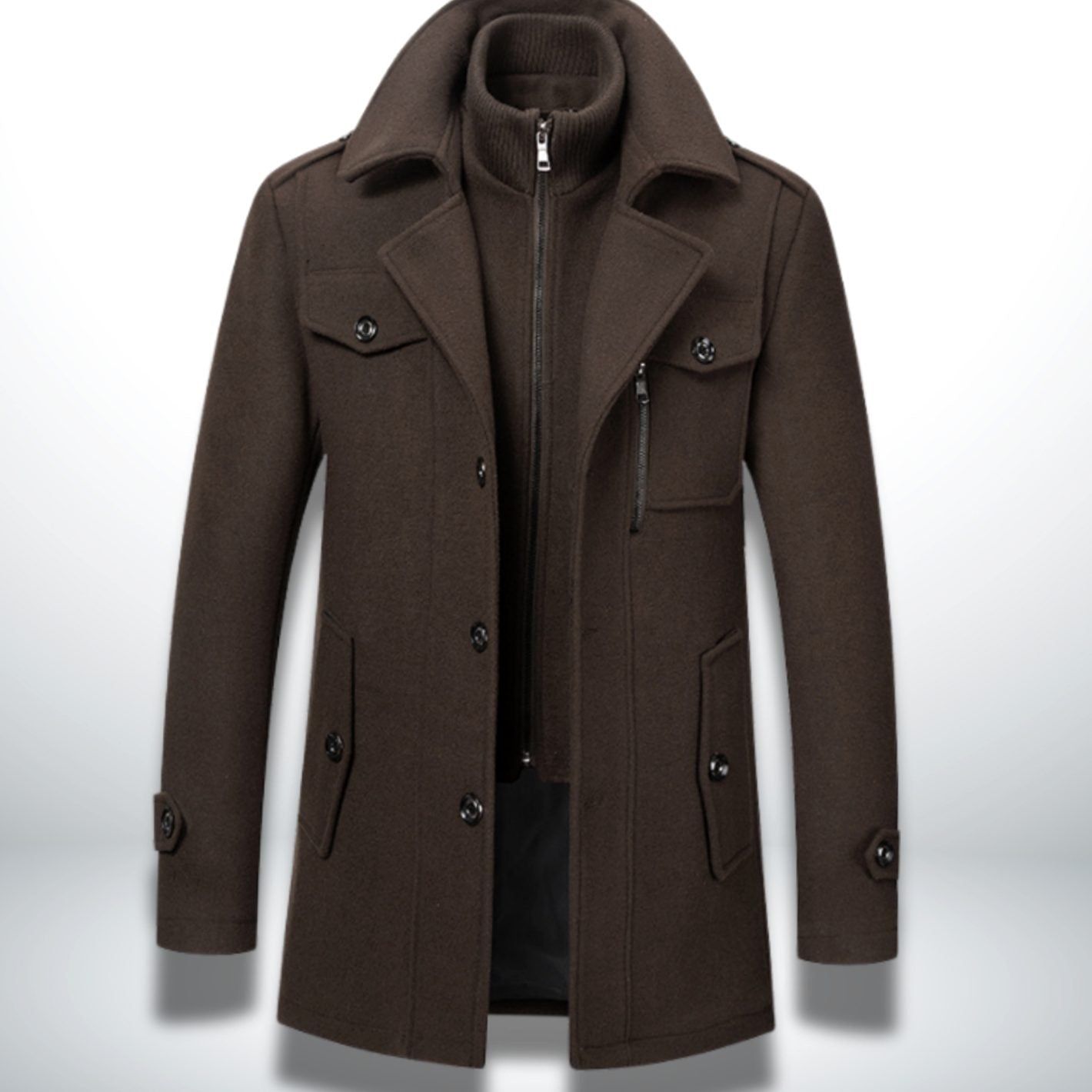 Leon | Herren Smart-Casual Wollmantel mit Knopfverschluss und Stehkragen
