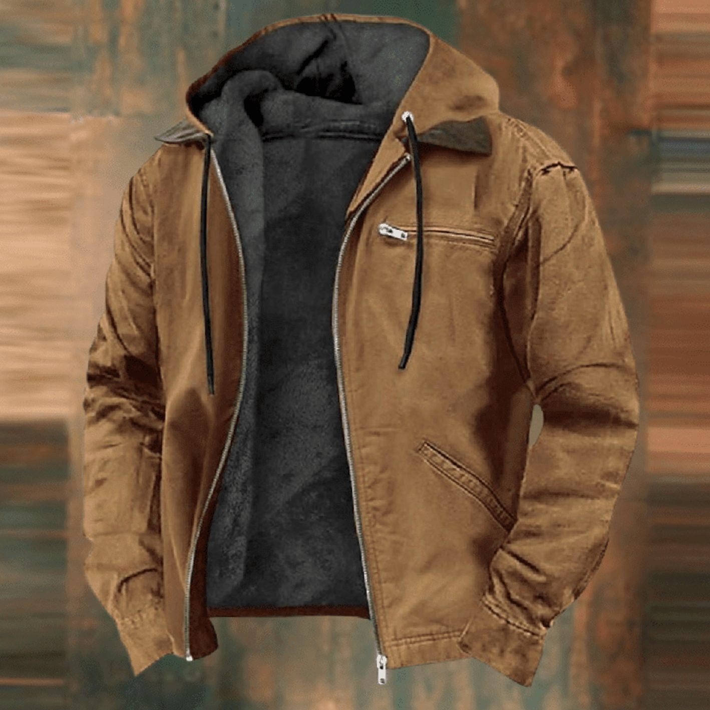 Fabian | Herren Vintage Winterjacke mit Kapuze und Reißverschluss Fleecefutter