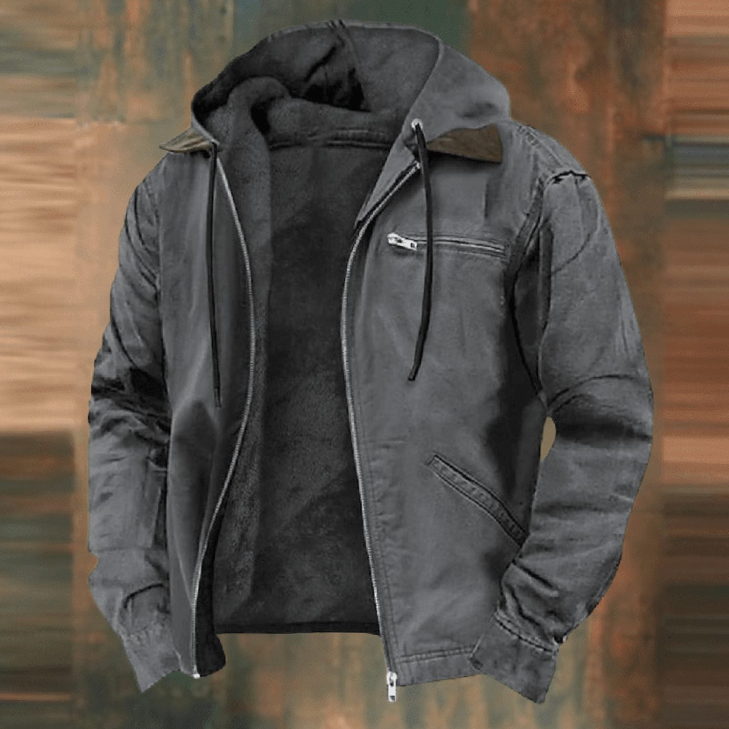 Fabian | Herren Vintage Winterjacke mit Kapuze und Reißverschluss Fleecefutter