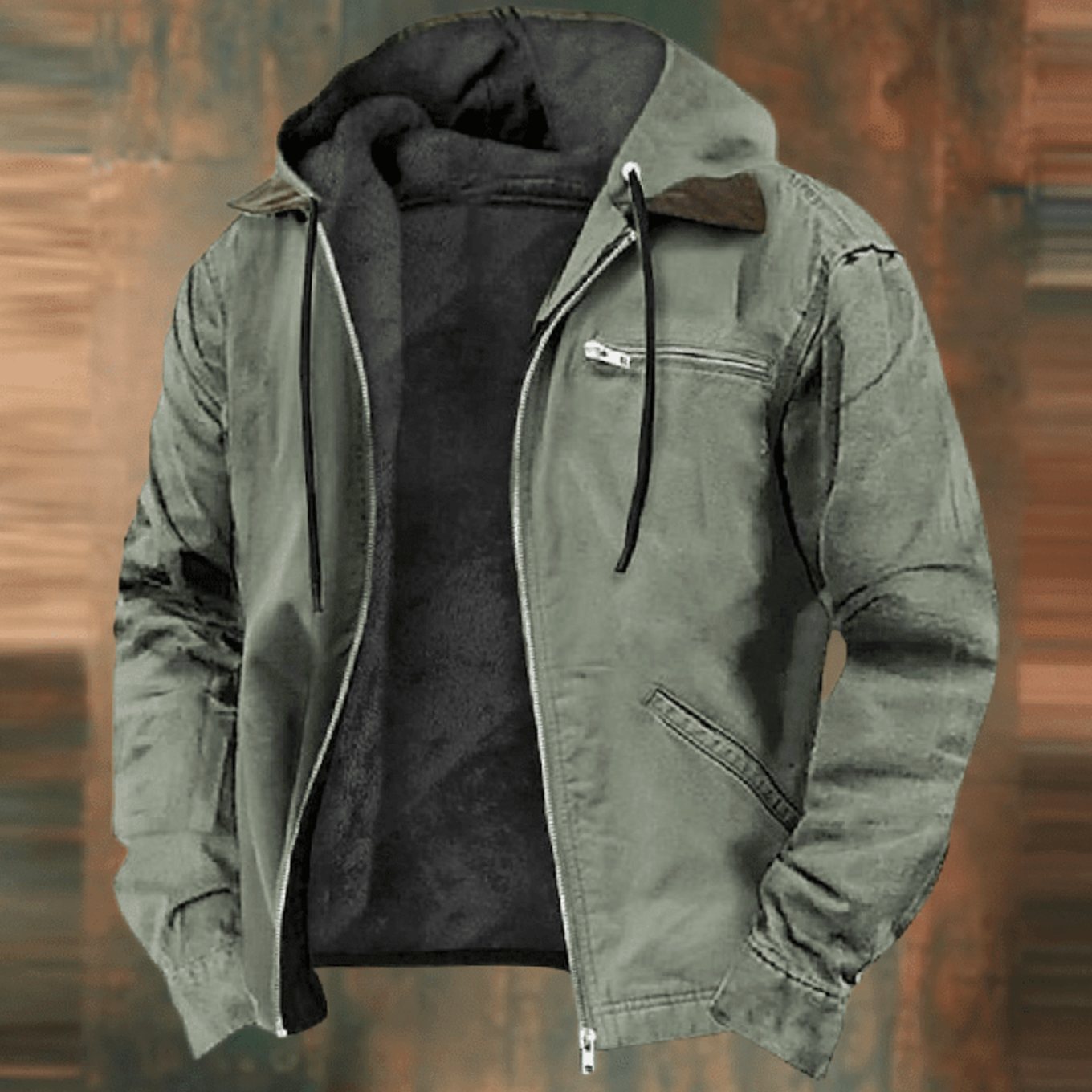 Fabian | Herren Vintage Winterjacke mit Kapuze und Reißverschluss Fleecefutter