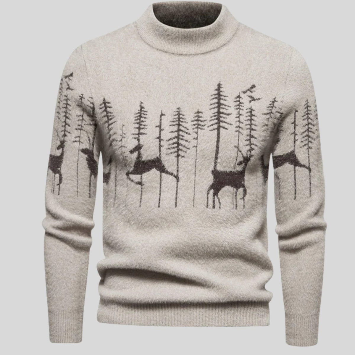 Felix | Herren Weihnachtspullover mit Rentier- und Waldmotiv Rollkragen Strick