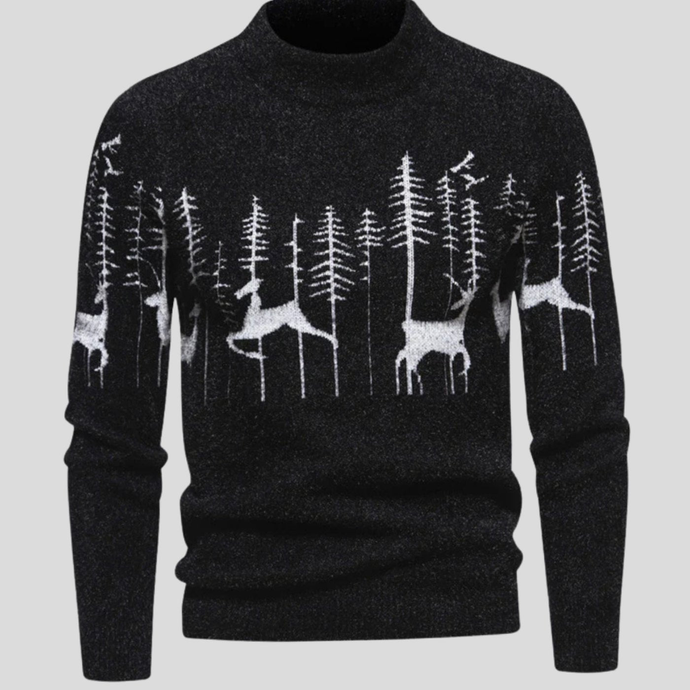 Felix | Herren Weihnachtspullover mit Rentier- und Waldmotiv Rollkragen Strick
