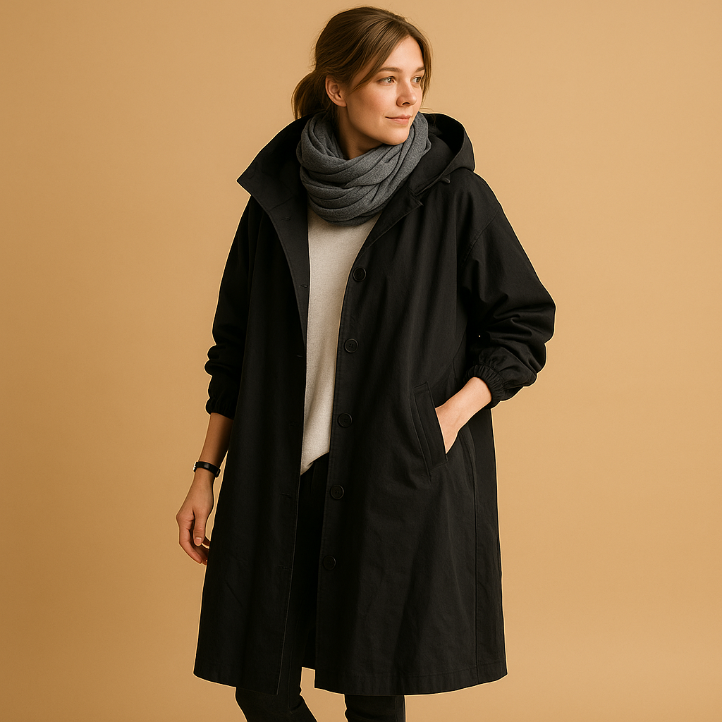 Lauren | Dames Lange Casual Jas met Knopen en Capuchon