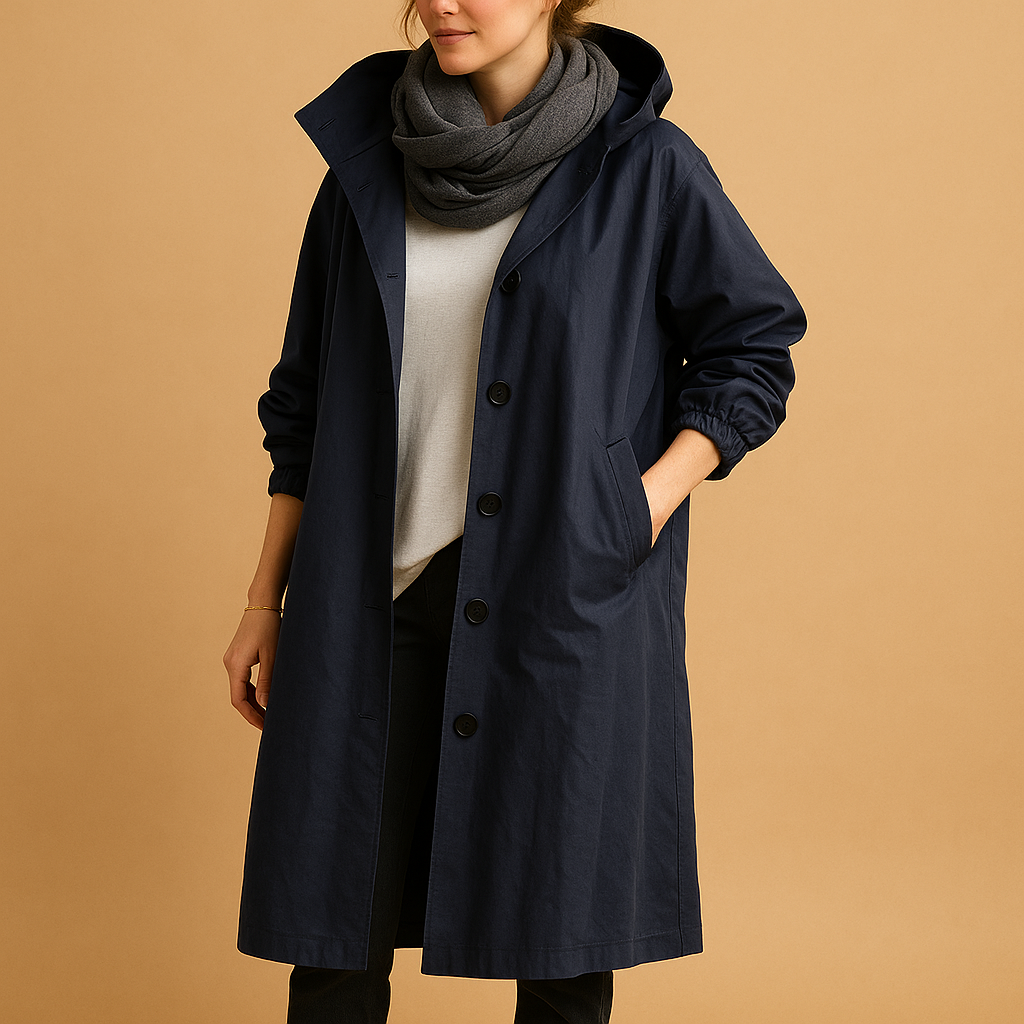 Lauren | Dames Lange Casual Jas met Knopen en Capuchon