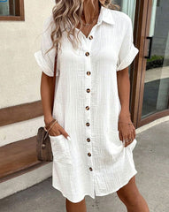 Lieke | Midi jurk dames casual hemdblouse crinkle knopen zakken