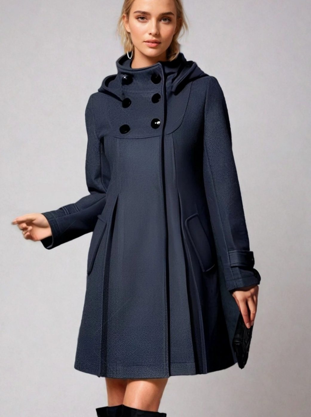 Femke | Trenchcoat Dames A-Lijn Dubbelrijige Knopen Capuchon Winterjas