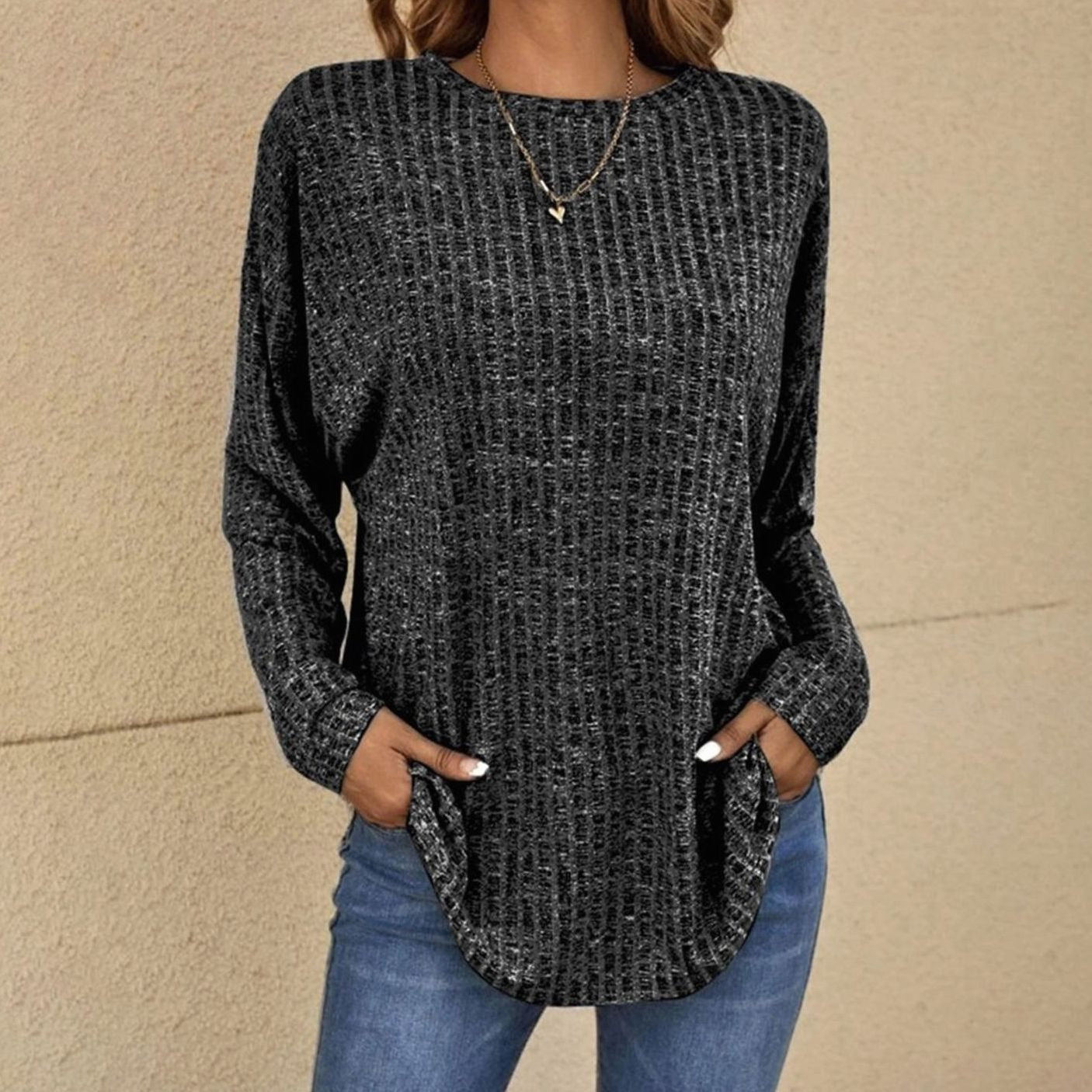 Elin | Trui Dames Oversized Wafelgebreide Ronde Hals Pullover