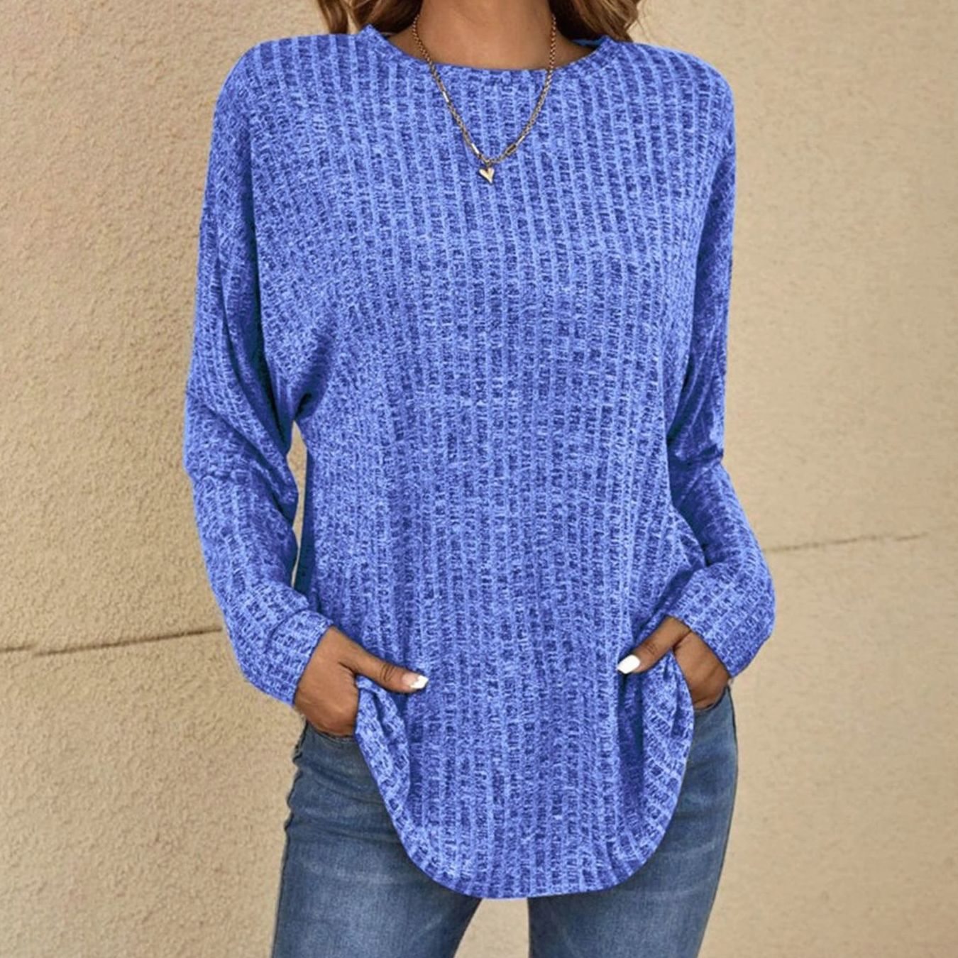 Elin | Trui Dames Oversized Wafelgebreide Ronde Hals Pullover