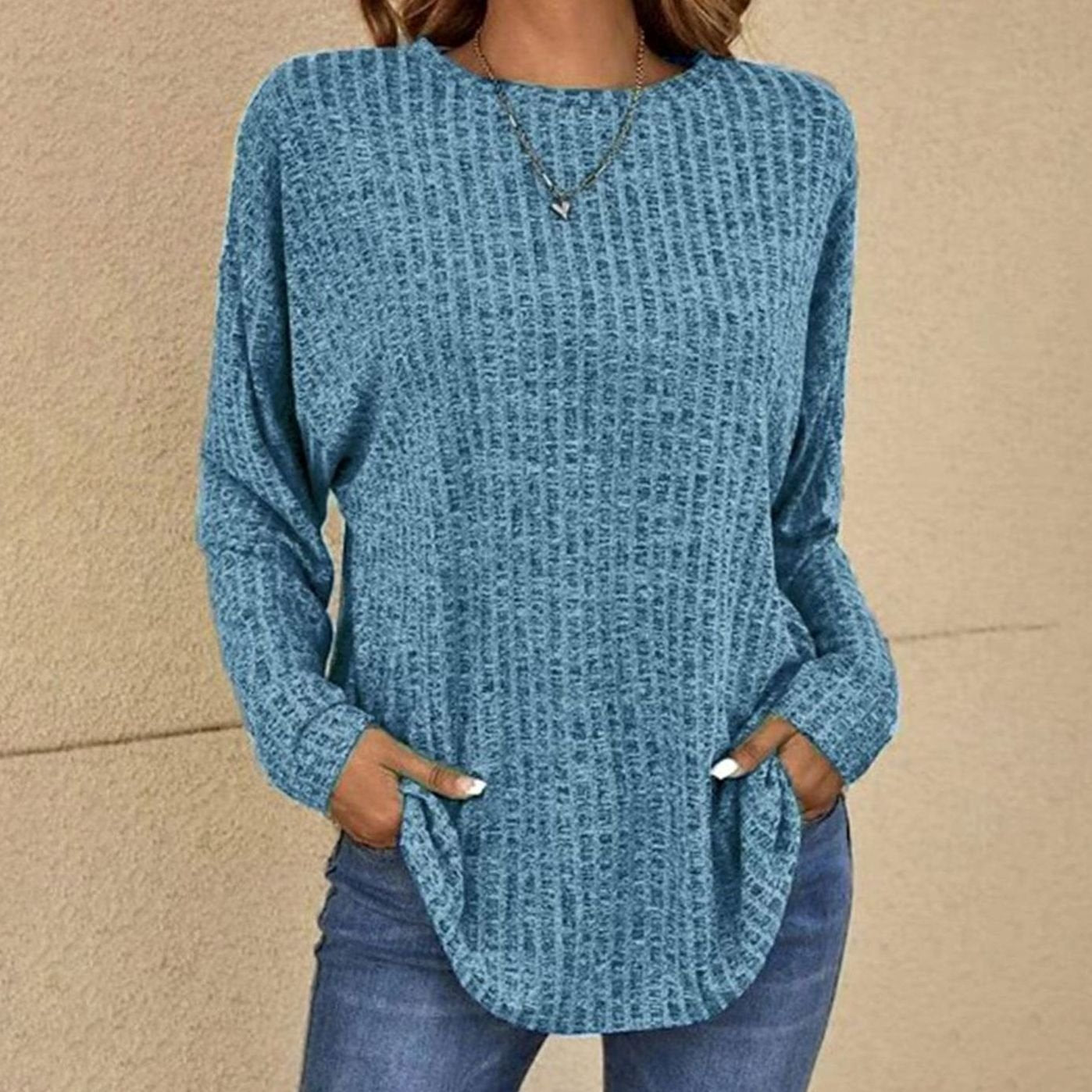 Elin | Trui Dames Oversized Wafelgebreide Ronde Hals Pullover