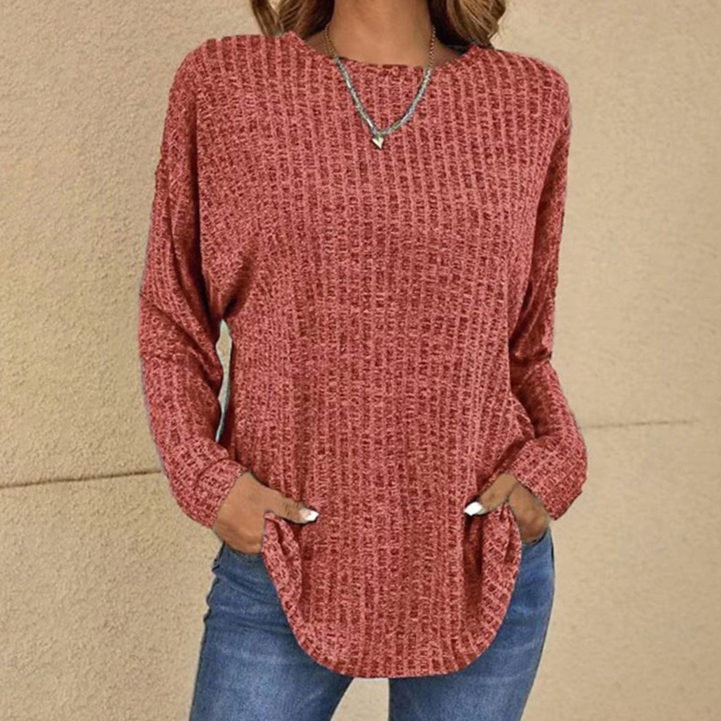 Elin | Trui Dames Oversized Wafelgebreide Ronde Hals Pullover