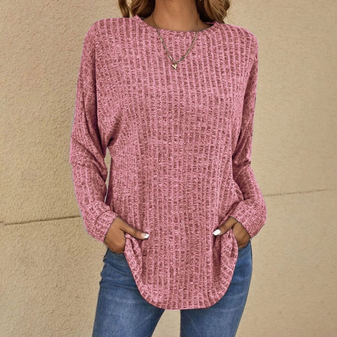 Elin | Trui Dames Oversized Wafelgebreide Ronde Hals Pullover