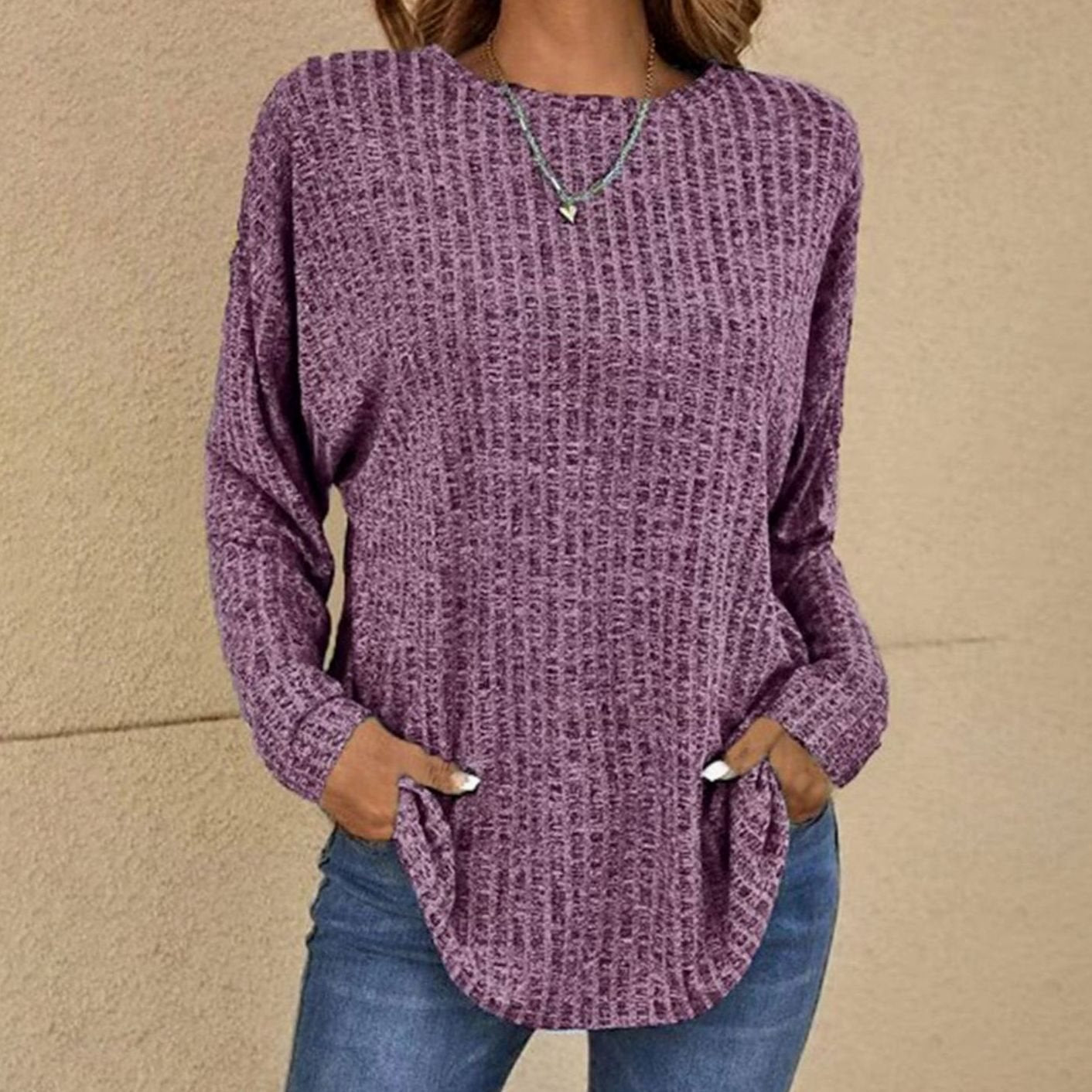 Elin | Trui Dames Oversized Wafelgebreide Ronde Hals Pullover