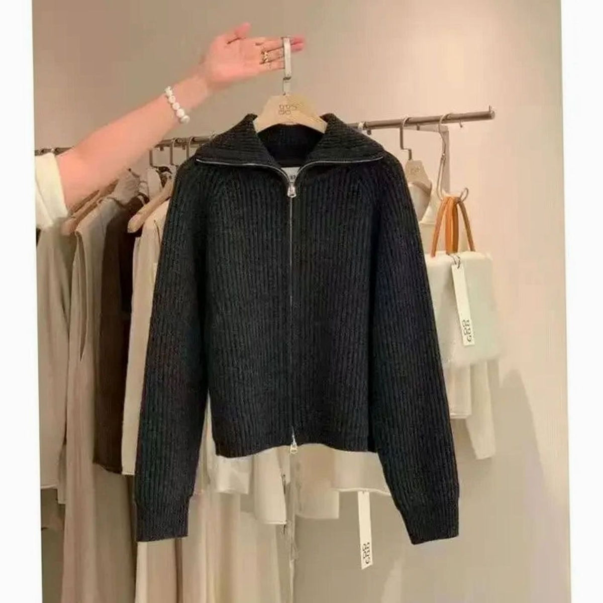 Lotte | Vest Dames Geribd Gebreid Oversized Ritsjas