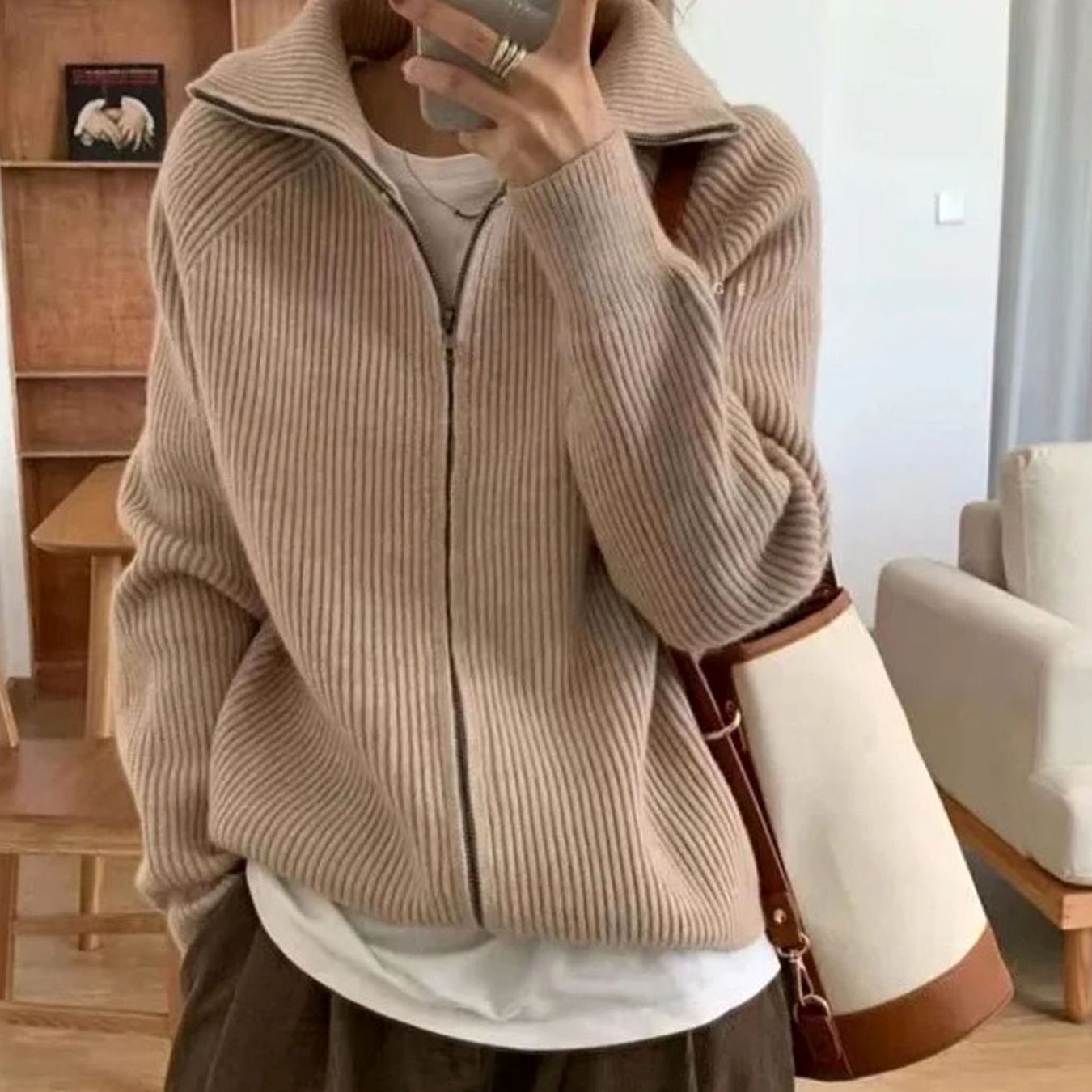 Lotte | Vest Dames Geribd Gebreid Oversized Ritsjas