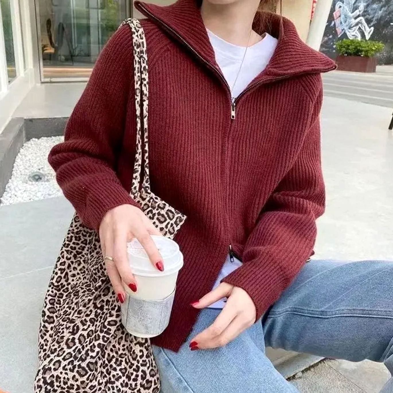 Lotte | Vest Dames Geribd Gebreid Oversized Ritsjas