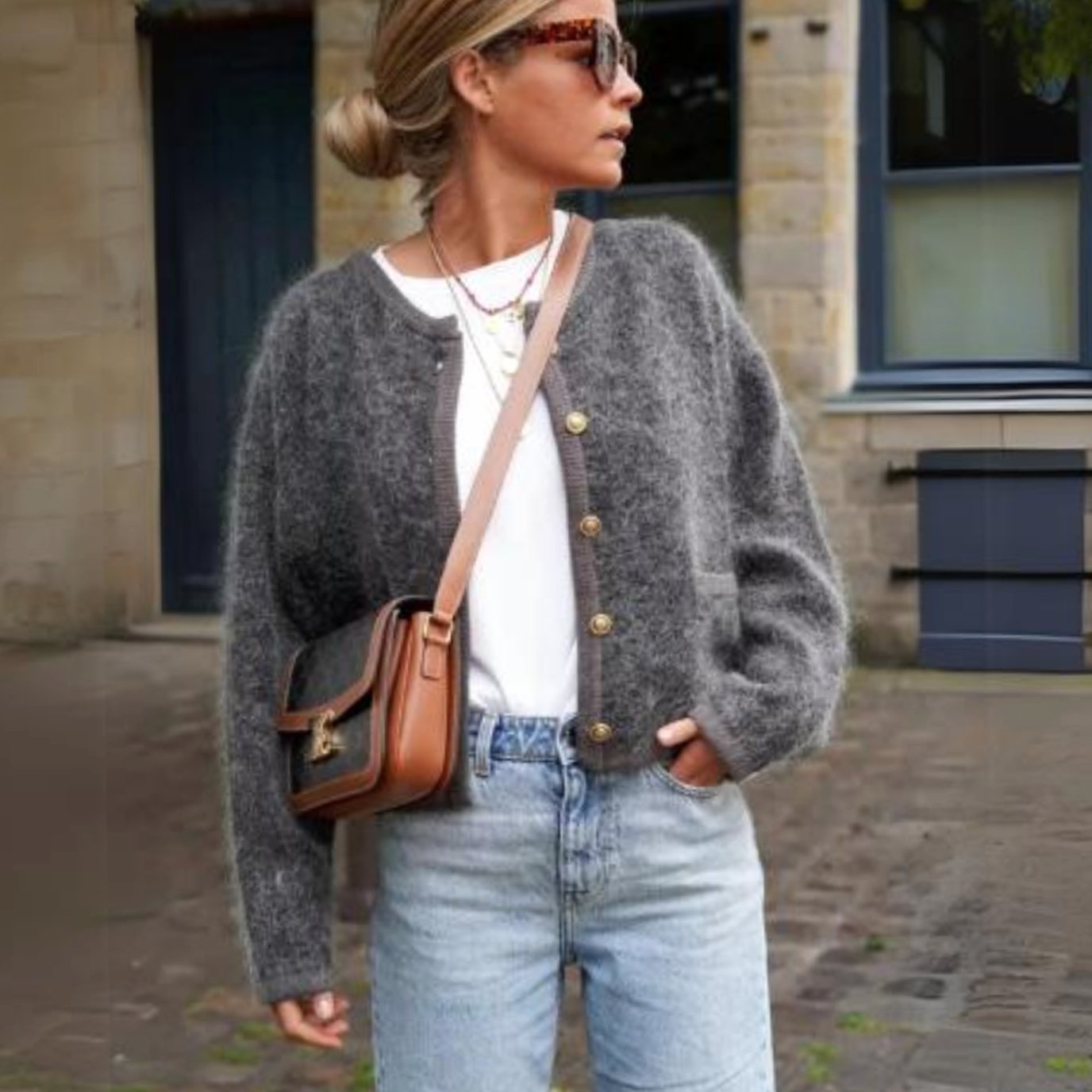Anna | Vest Dames Oversized Gebreide Cardigan met Gouden Knopen
