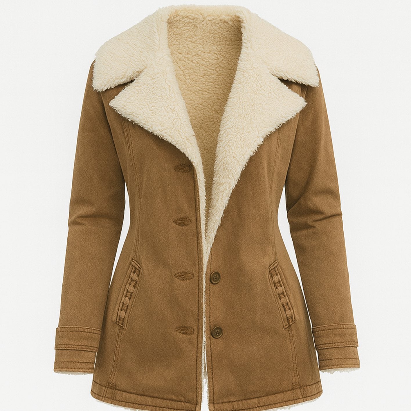 Fleur | Warme Fleece Gevoerde Dames Jas Reverskraag Knopen