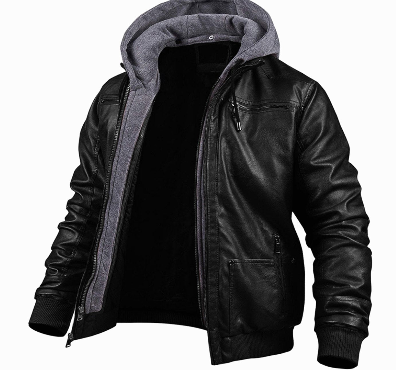 Fleur | Winterjas Heren Kunstleren Bomberjacket Capuchon Ritssluitingen