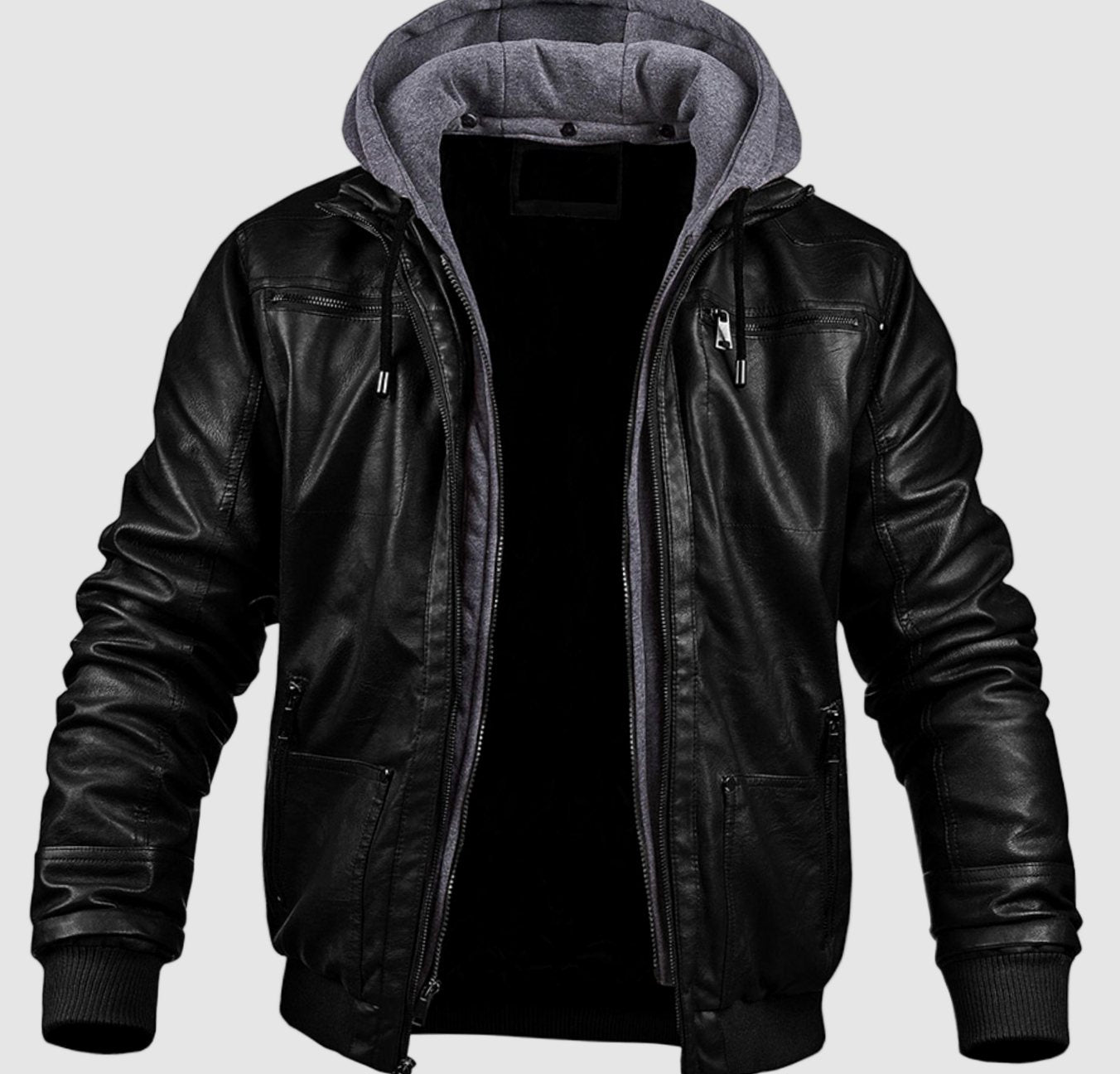 Fleur | Winterjas Heren Kunstleren Bomberjacket Capuchon Ritssluitingen