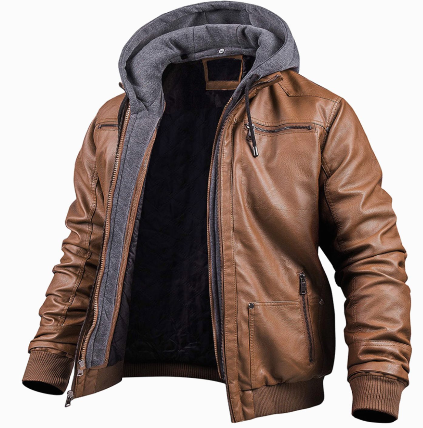 Fleur | Winterjas Heren Kunstleren Bomberjacket Capuchon Ritssluitingen