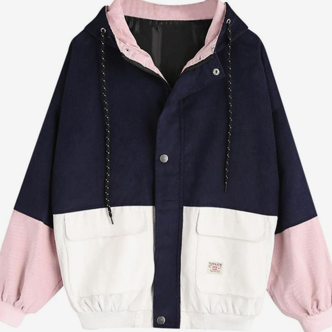 Lieke | Winterjas Dames Kleurblok Corduroy Capuchonjas Elastische Zoom